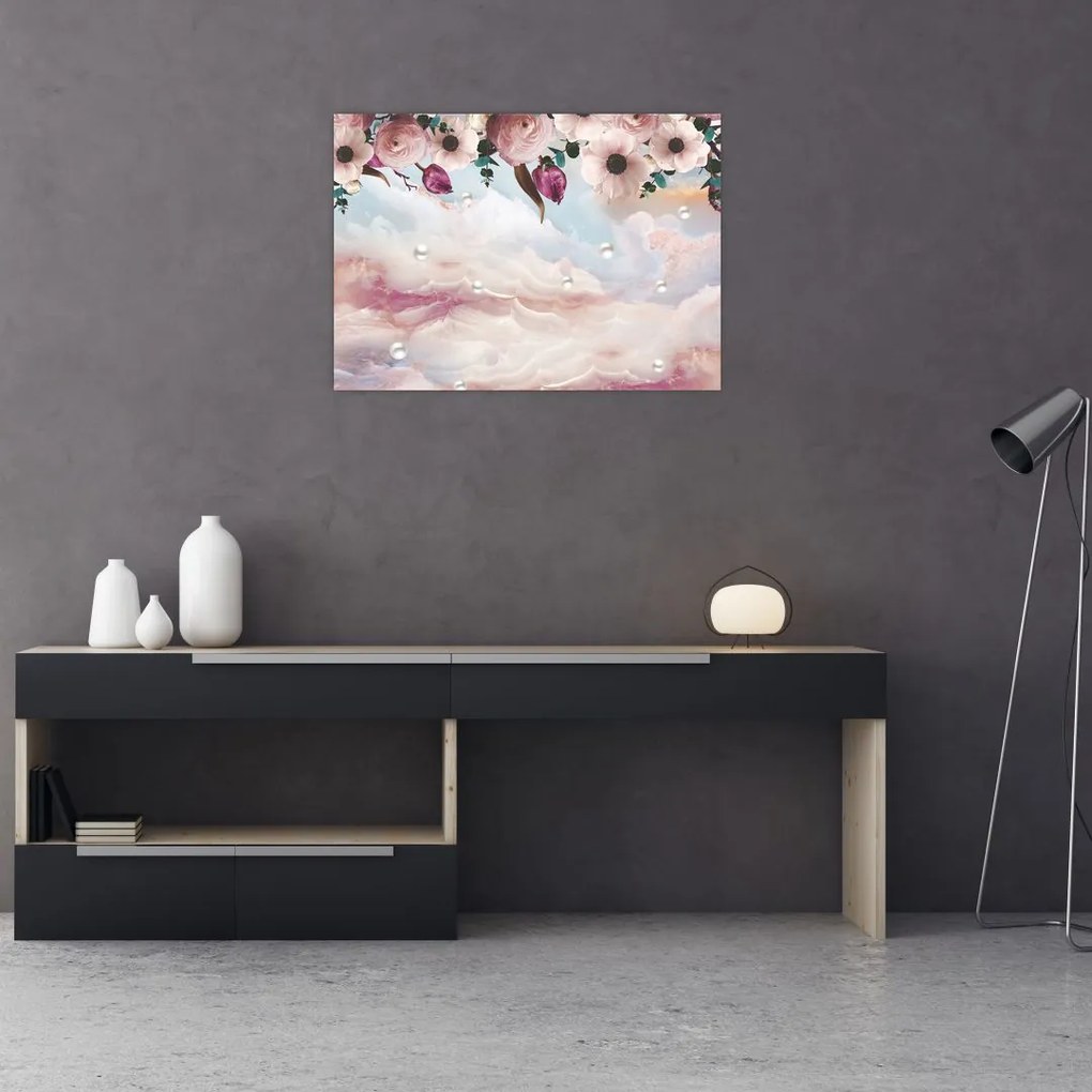 Tablou - Flori roz și marmură roz (70x50 cm)