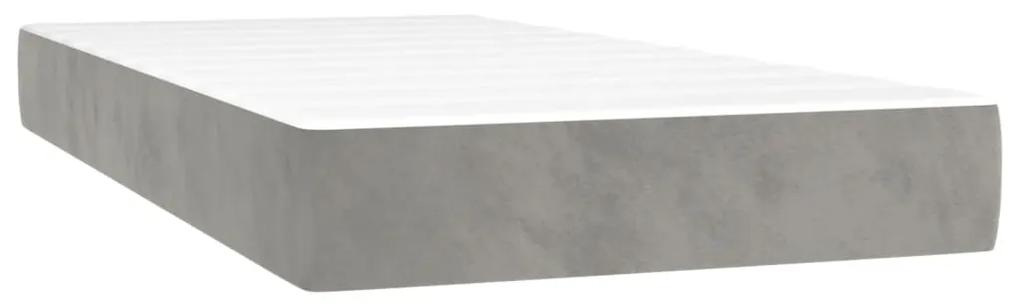 Pat box spring cu saltea, gri deschis, 80x200 cm, catifea Gri deschis, 80 x 200 cm, Benzi orizontale