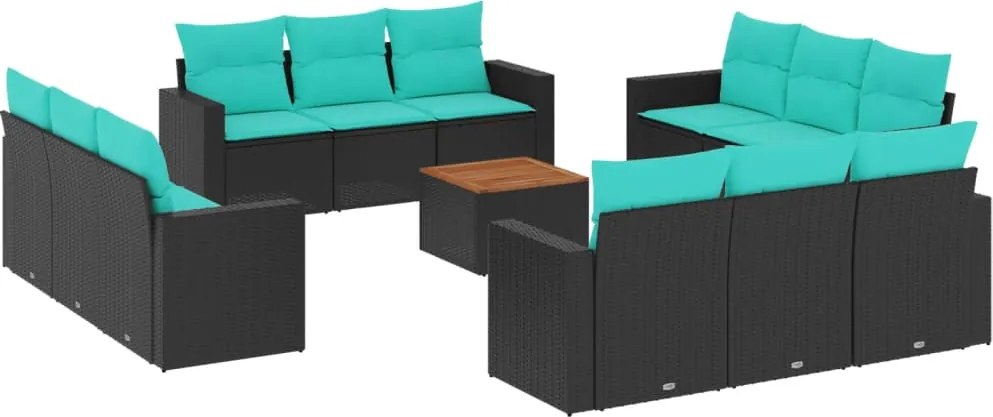 vidaXL Set mobilier de grădină cu perne, 13 piese, negru, poliratan