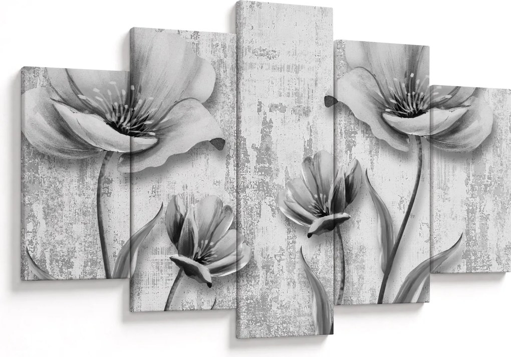 Tablou - Flori alb-negru pe fundal (150x105 cm)