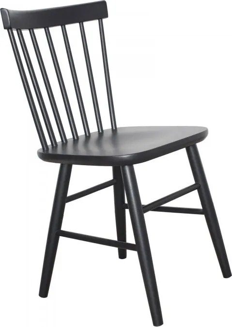 Scaun dining din lemn masiv de fag, negru, cu spătar din fusuri strunjite și traverse în H, 84 x 44 x 48 cm, „Osho”