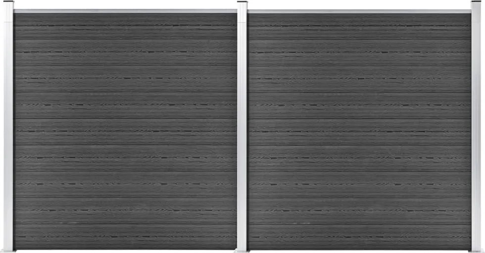 vidaXL Set de panouri de gard, negru, 353 x 186 cm, WPC
