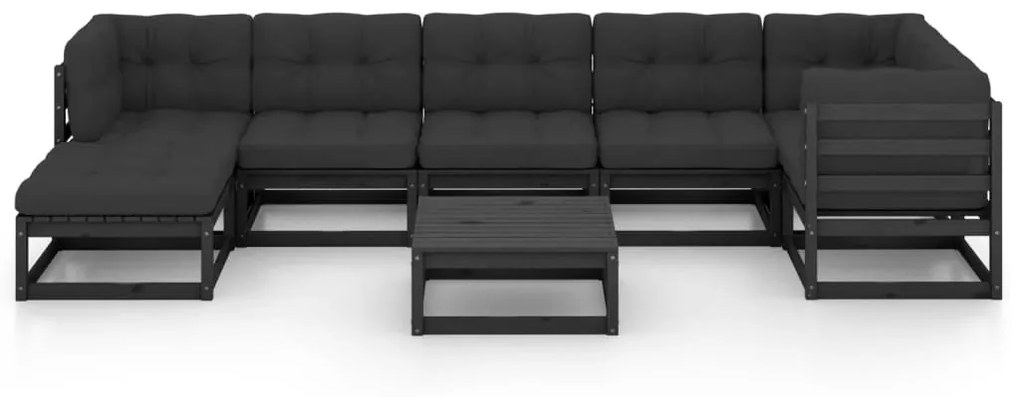 Set mobilier de gradina cu perne, 8 piese, lemn masiv pin Negru, 1, Da