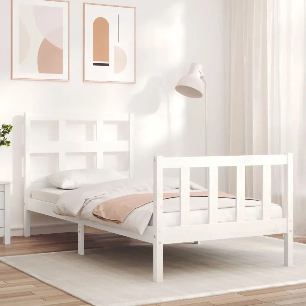 3192977 vidaXL Cadru de pat cu tăblie single, alb, lemn masiv