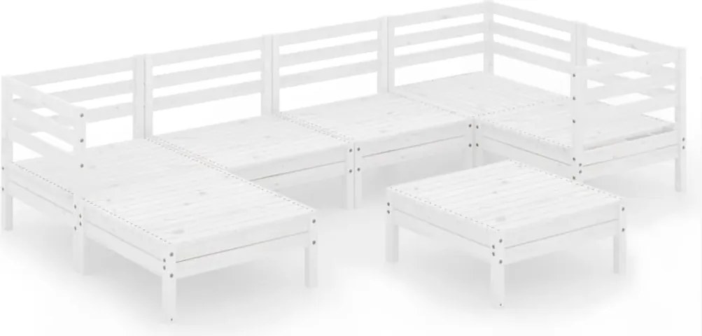 vidaXL Set mobilier de grădină, 7 piese, alb, lemn masiv de pin