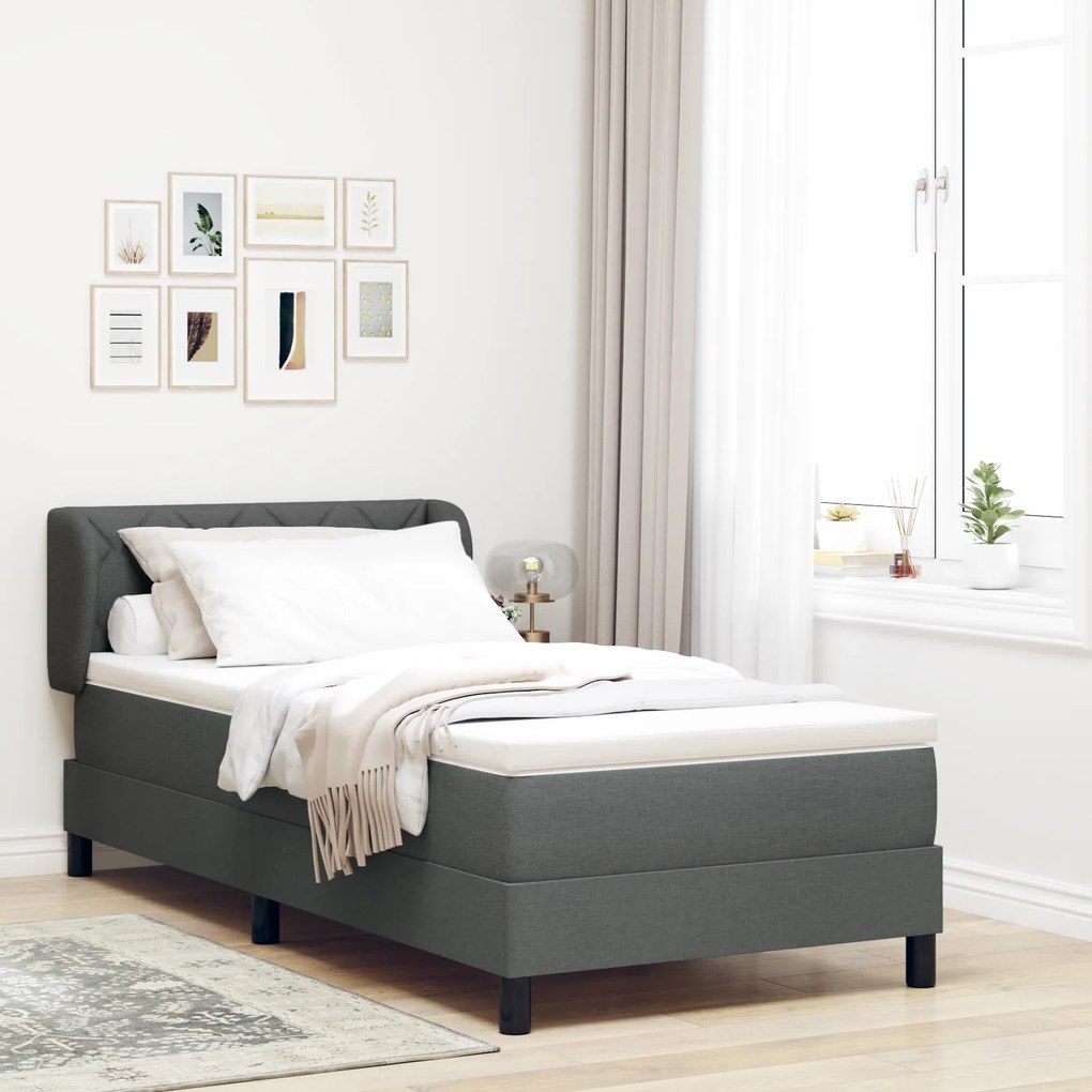 Pat cu saltea Box Spring vidaXL Gri închis 90x190 cm Fabric