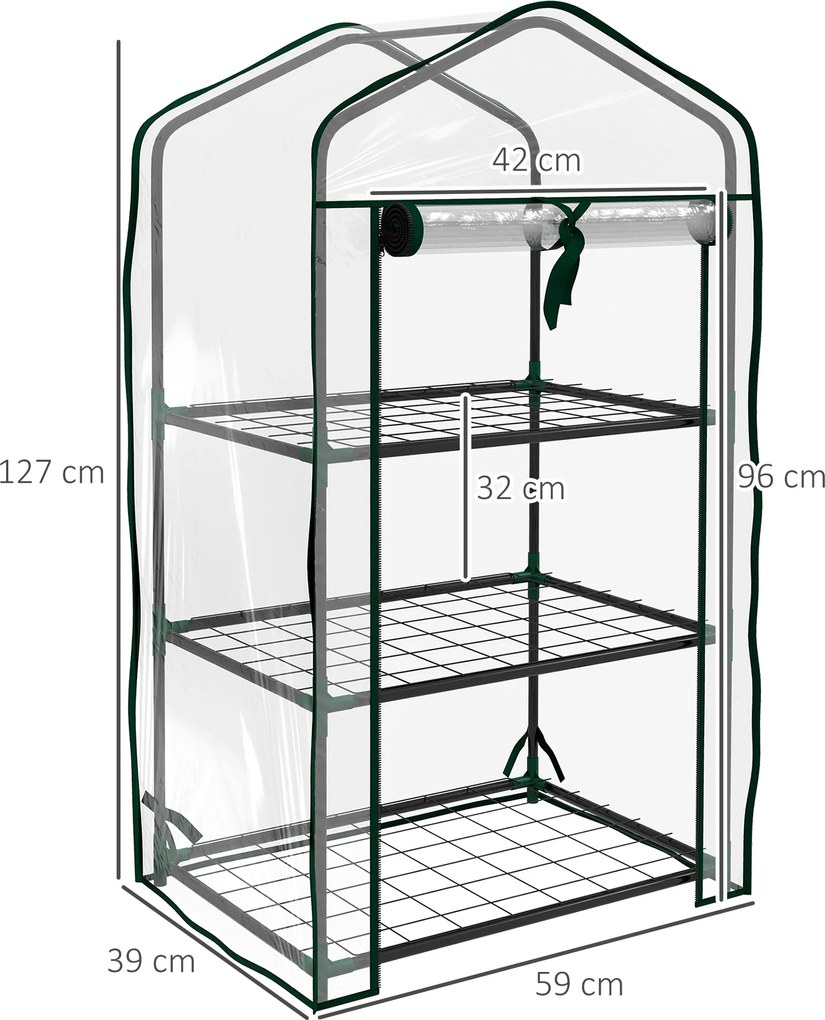 Outsunny Sera de Balcon cu 3 Niveluri și Ușă Rulantă, Sera pentru Grădină cu Structură din Oțel și Acoperiș din Plastic, pentru Plante, Flori, Fructe, 59x39x127 cm, Transparentă | Aosom Romania