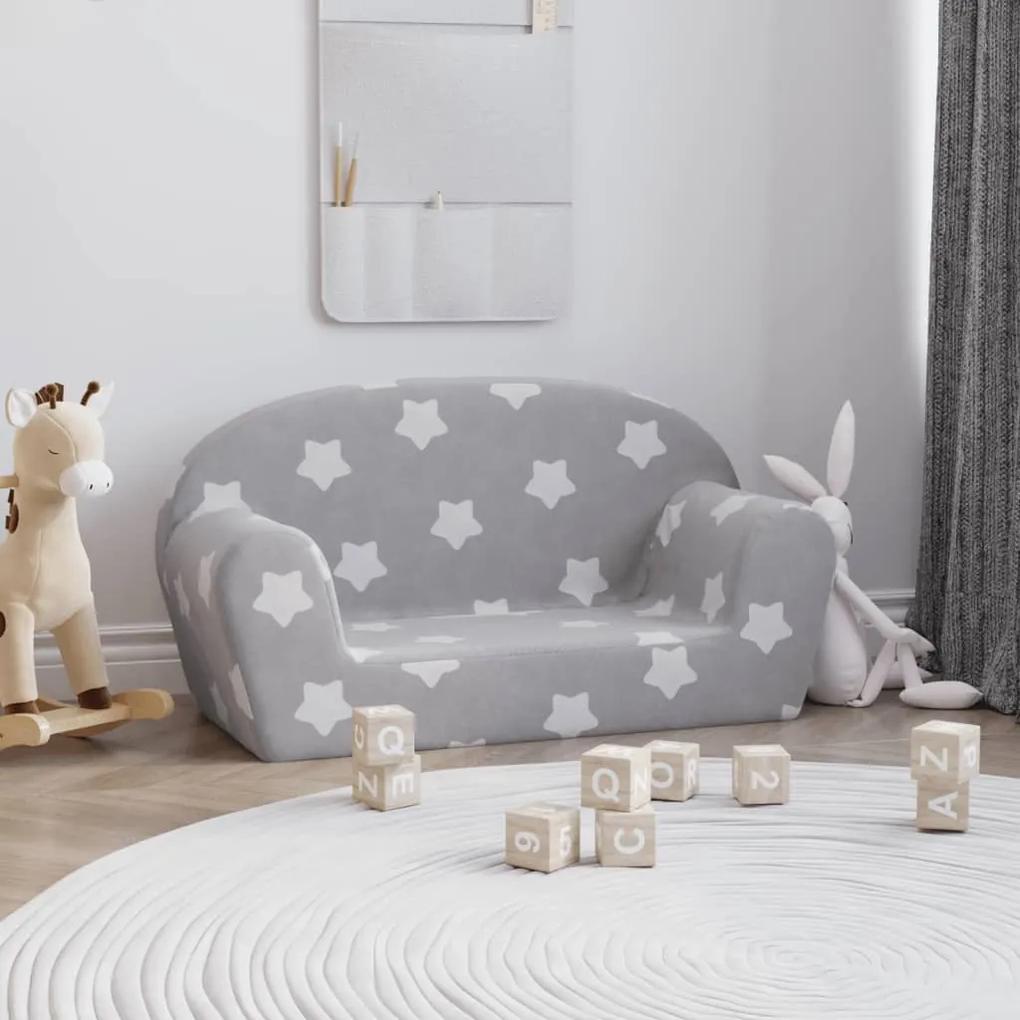 Canapea de copii cu 2 locuri, gri deschis cu stele, plus moale