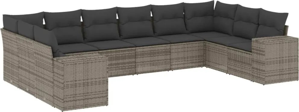 vidaXL Set mobilier de grădină cu perne, 10 piese, gri, poliratan