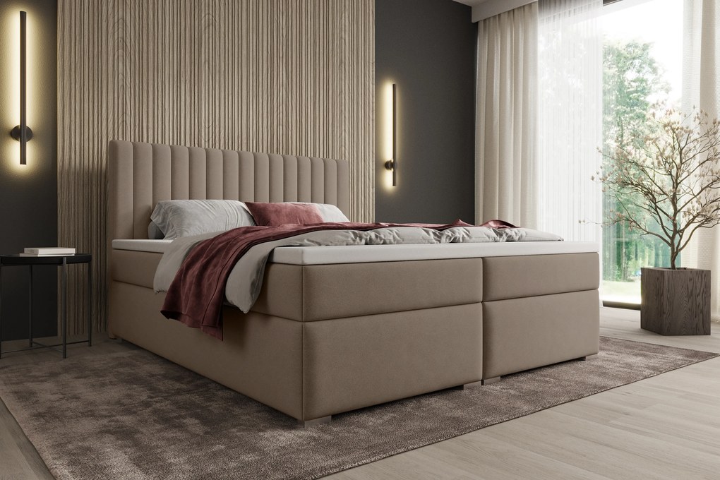 Pat continental Solani 160x200 cu spațiu de depozitare - catifea bej Castel 15