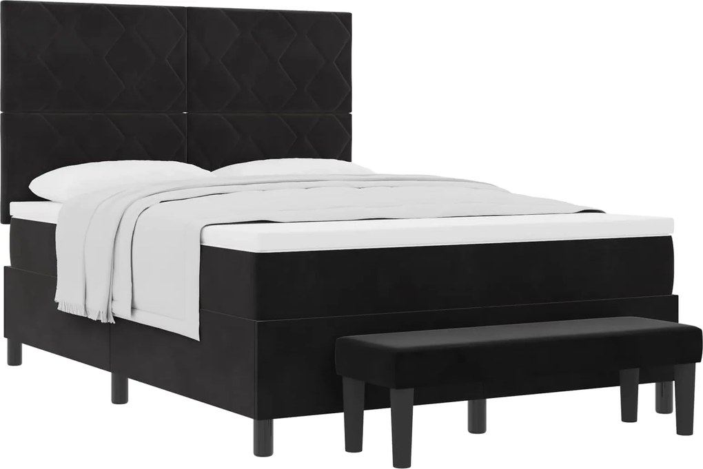 vidaXL Pat cu arcuri cu saltea cu headboard Negru 140 x 200 cm Catifea