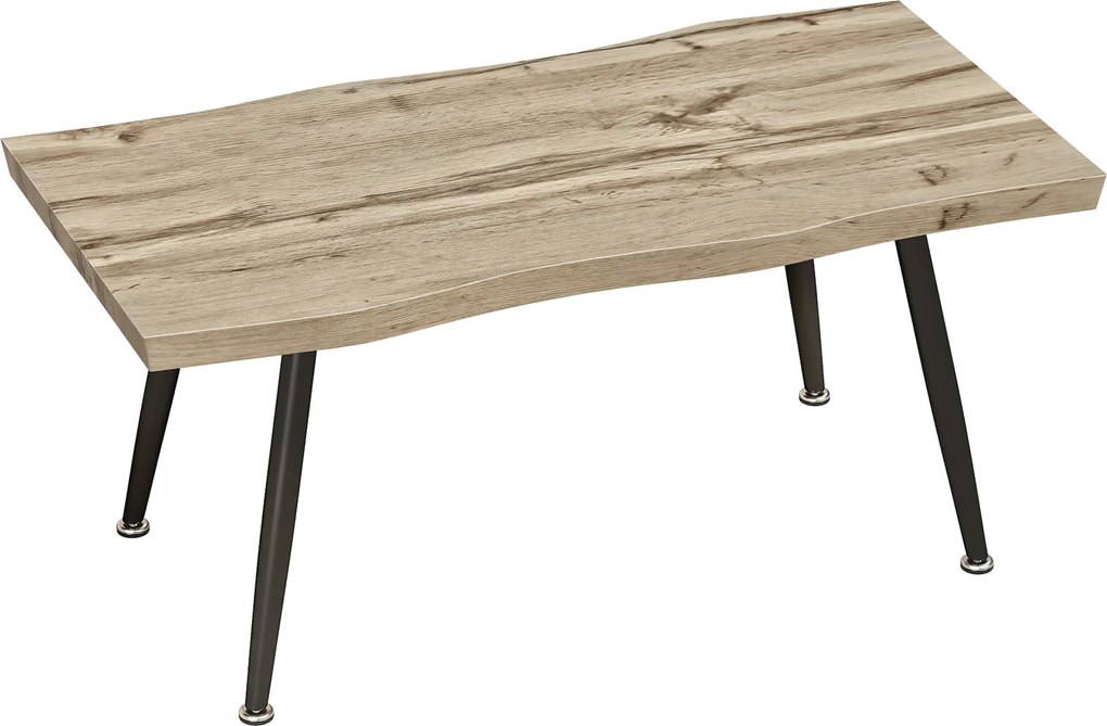 HOMCOM Măsuță de Cafea cu Blat Gros, Picioare Reglabile, Design Nordic cu Picioare din Oțel, 100x50x45 cm, Stejar | Aosom Romania