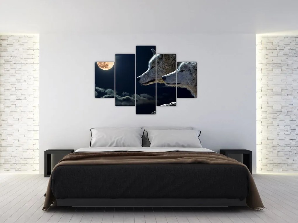 Tablou cu lupi în lună (150x105 cm)