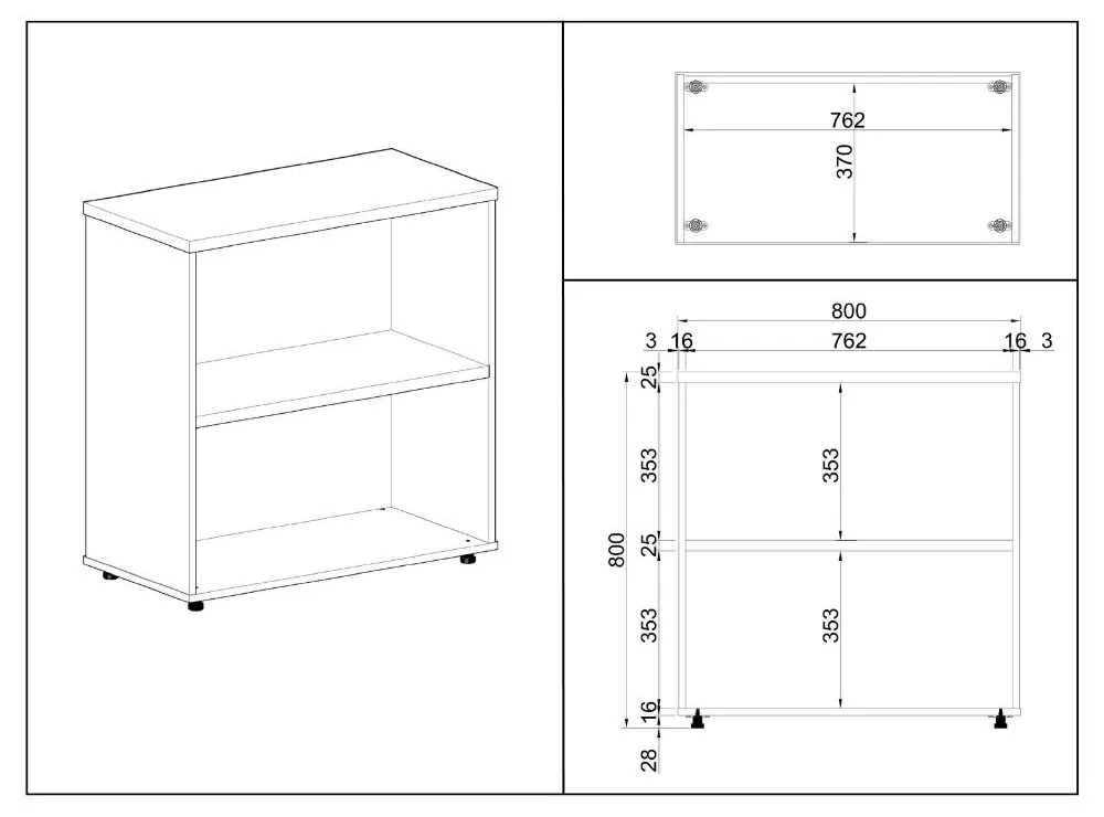 Dulap jos SimpleOffice 80 x 40 x 80 cm, mesteacan