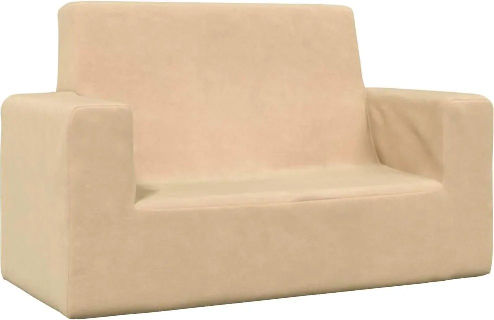 vidaXL Canapea pentru copii cu 2 locuri, crem, pluș moale