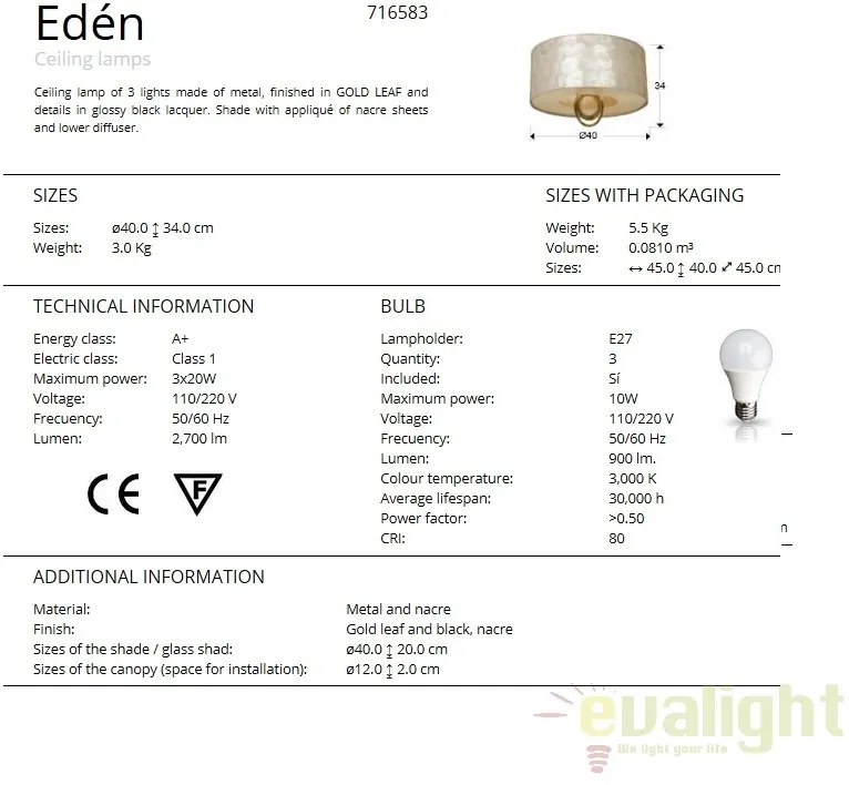 Plafoniera LED eleganta design clasic diam. 40cm EDEN SV-716583
