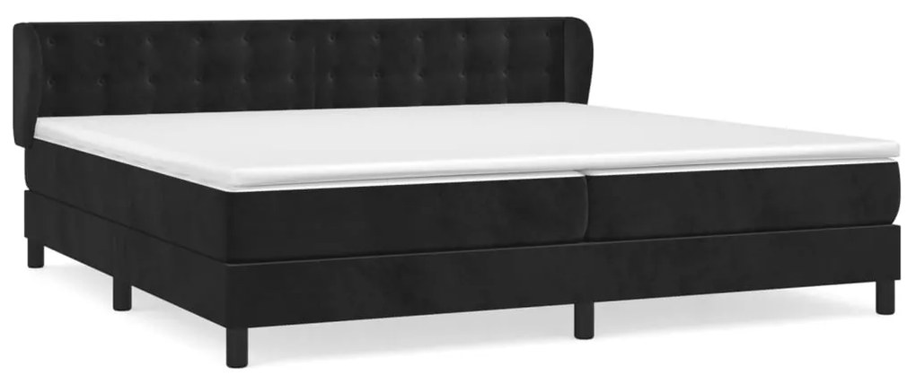 Pat box spring cu saltea, negru, 200x200 cm, catifea Negru, 200 x 200 cm, Nasturi de tapiterie