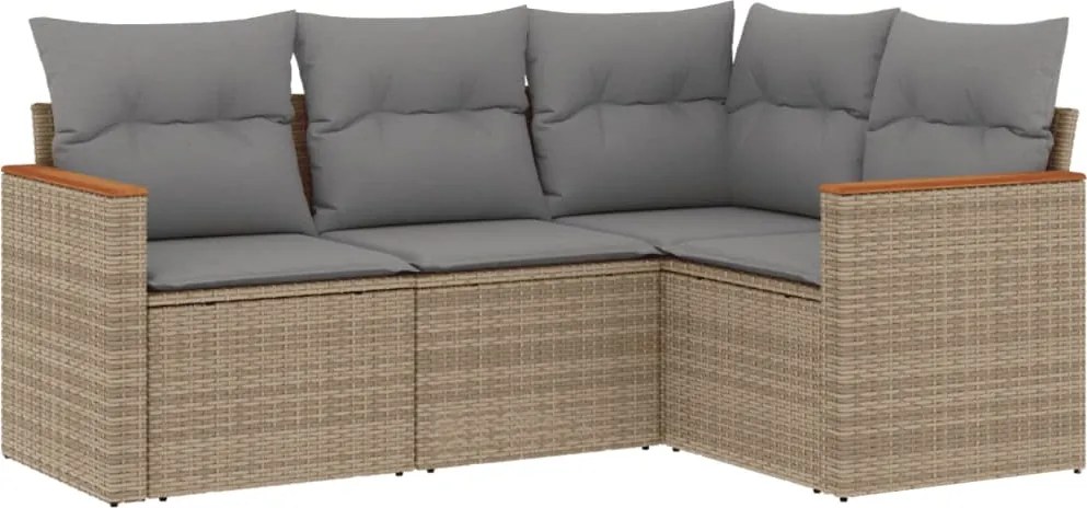 vidaXL Set canapele de grădină, 4 piese, cu perne, mix bej, poliratan