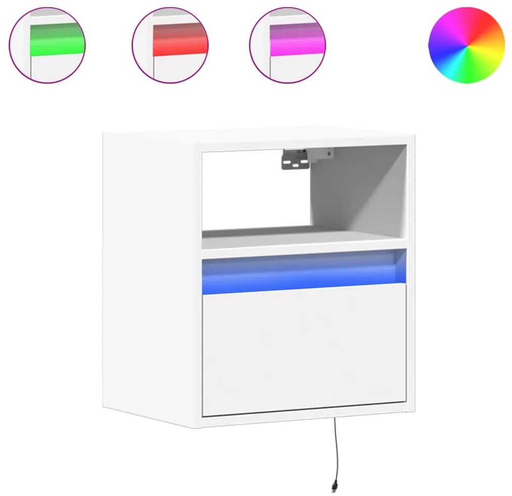 3307975 vidaXL Noptieră montată pe perete cu lumini LED, alb