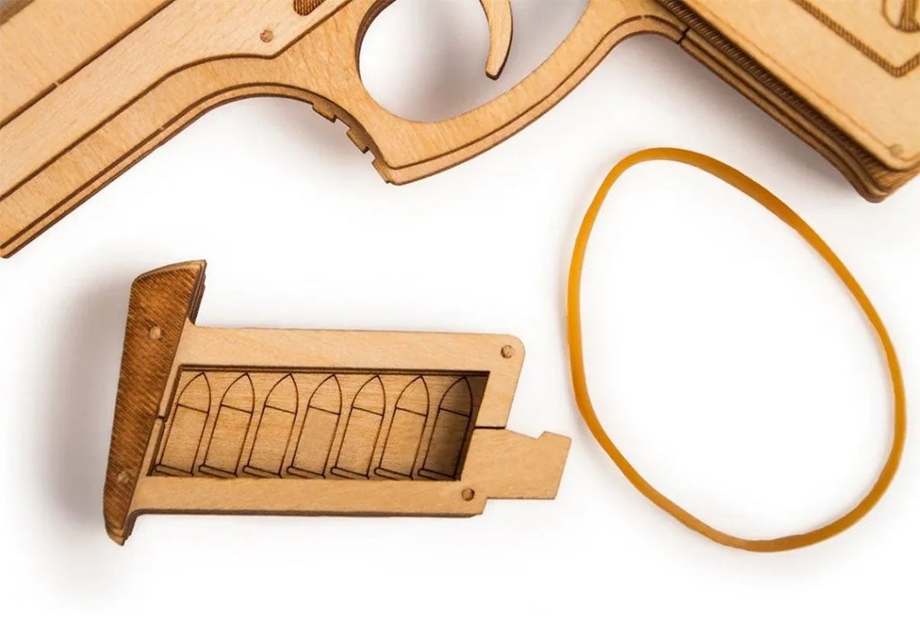 Puzzle 3D din lemn pistol M1 si poligon de tragere