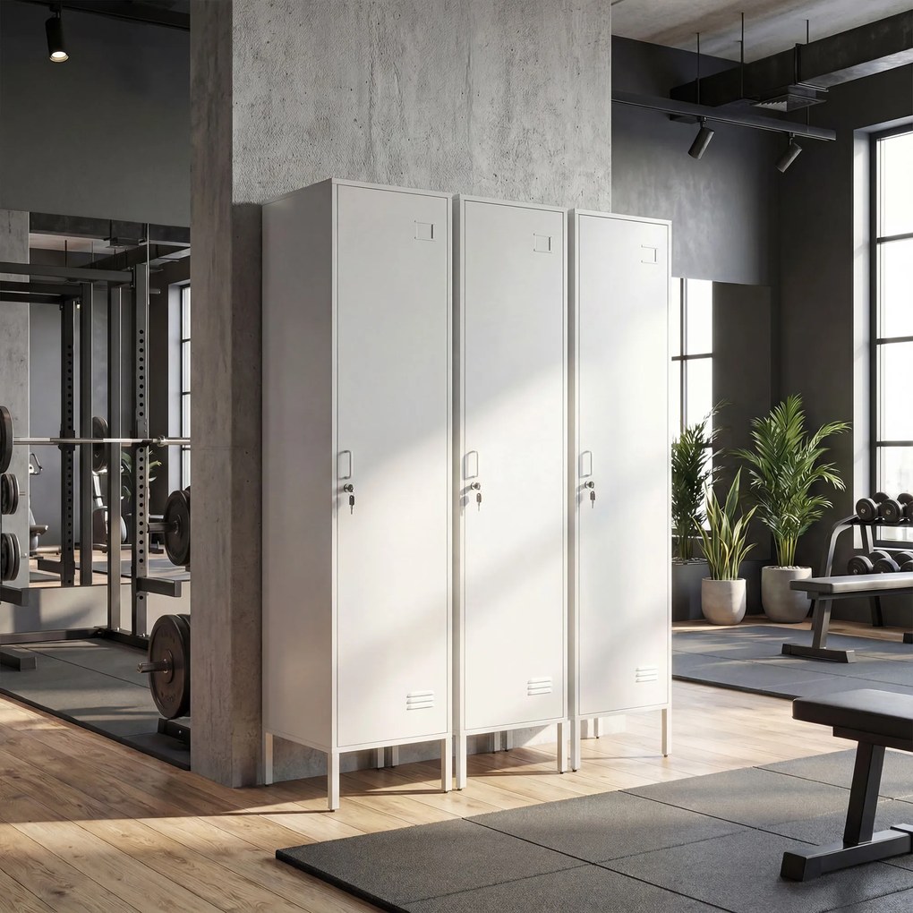 HOMCOM Dulap Metalic Slim cu Ușă Blocabilă și Suport pentru Etichete, Dulap Multi-Funcțional cu Bară pentru Haine, Rafturi, pentru Casă sau Birou, 40x40x179 cm, Alb | Aosom Romania