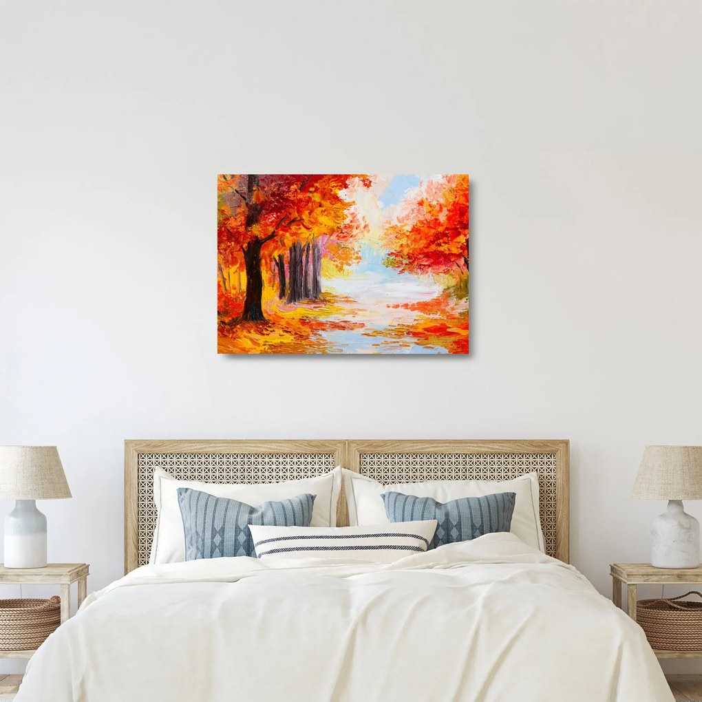 Tablou pe sticlă - Pictura, toamna colorată (70x50 cm)