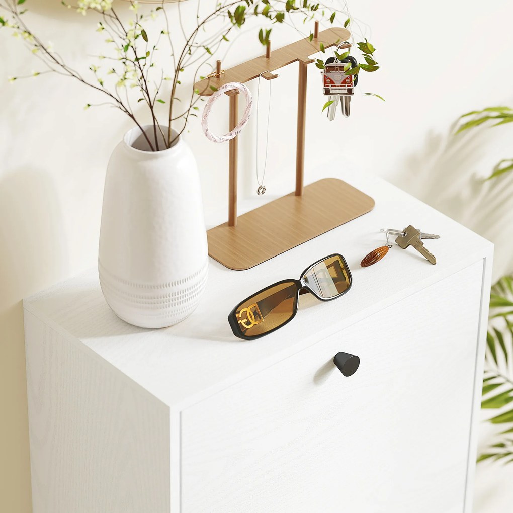 HOMCOM Dulap cu 3 Uși Rabatabile Rafturi Ajustabile și Design Compact 47x28x115 cm Alb cu Inserții de Lemn | Aosom Romania