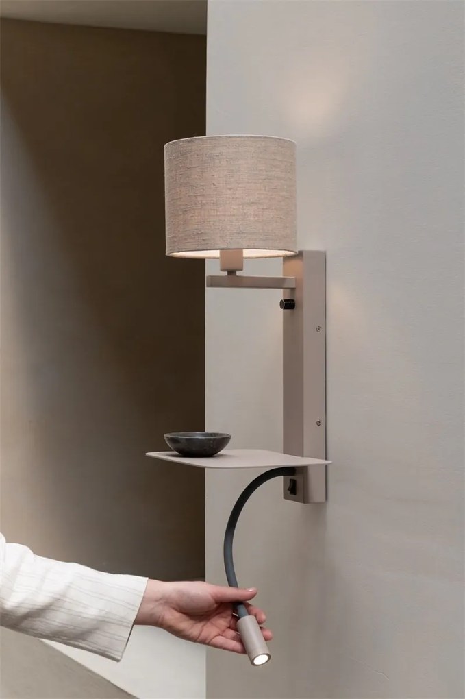 Aplica cu raft si reader LED, port USB si abajur textil in inchis Florence