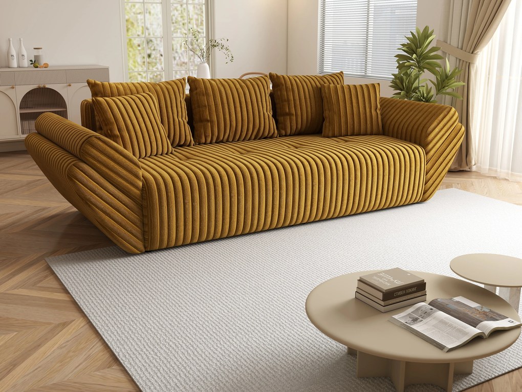 Canapea extensibilă dumonde cu ladă de depozitare si sezut confortabil din spuma high-density, Berlin Ambience Mustar 250x100 cm