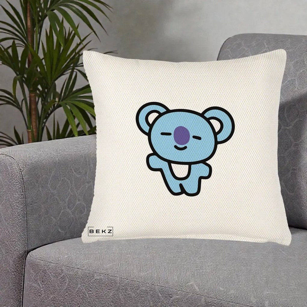 Perna Personalizata BT21 Koya Kawaii, 40x40 cm, Crem Reliefat, Husa Detasabila, Perna Inclusa, BEKZ®