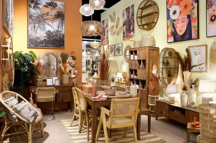 Scaun dining din lemn de tec si rattan, "Teqa"