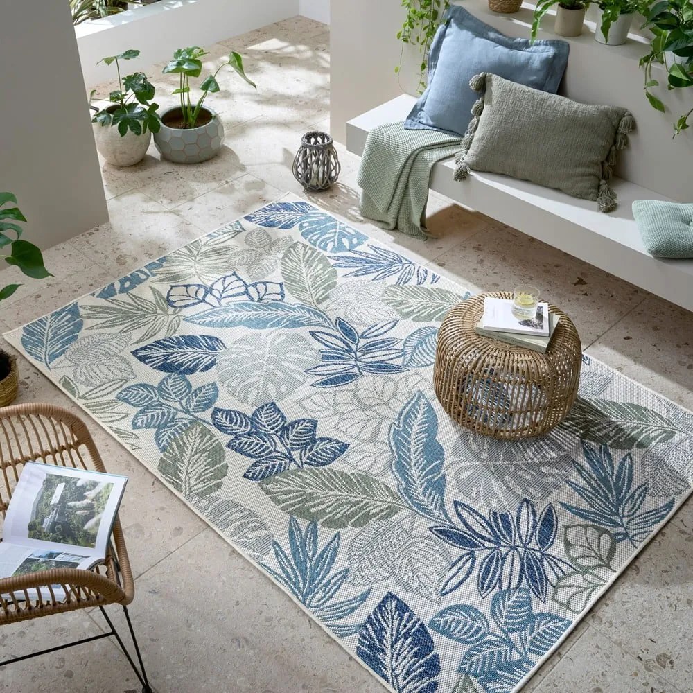 Covor pentru exterior și interior verde/albastru 200x290 cm Bella Leaf – Flair Rugs