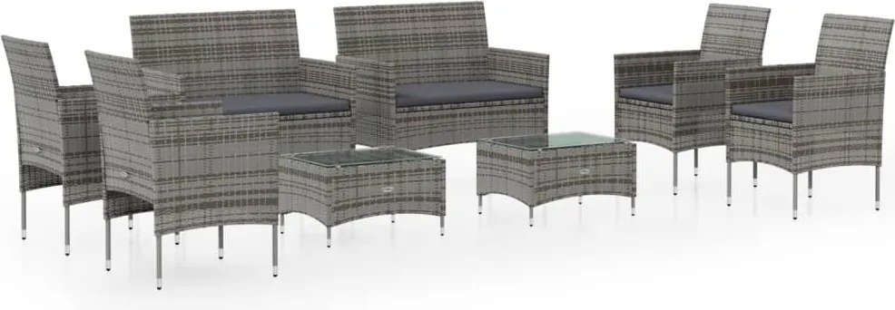 vidaXL Set mobilier de grădină cu perne, 8 piese, gri, poliratan