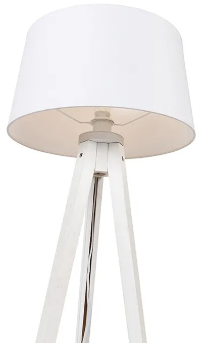 Lampa de podea moderna trepied alb cu abajur din in alb 45 cm - Tripod Classic