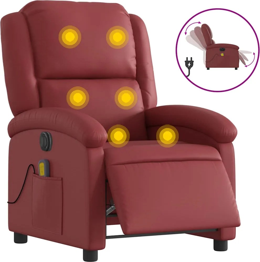 vidaXL Fotoliu de masaj electric rabatabil, roșu vin, piele ecologică