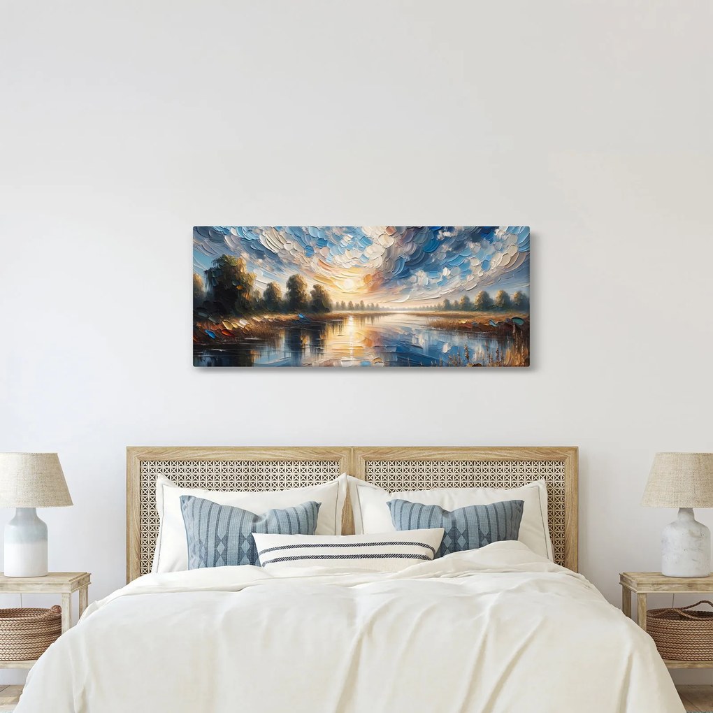 Tablou - Pictură cu soarele deasupra apei (120x50 cm)