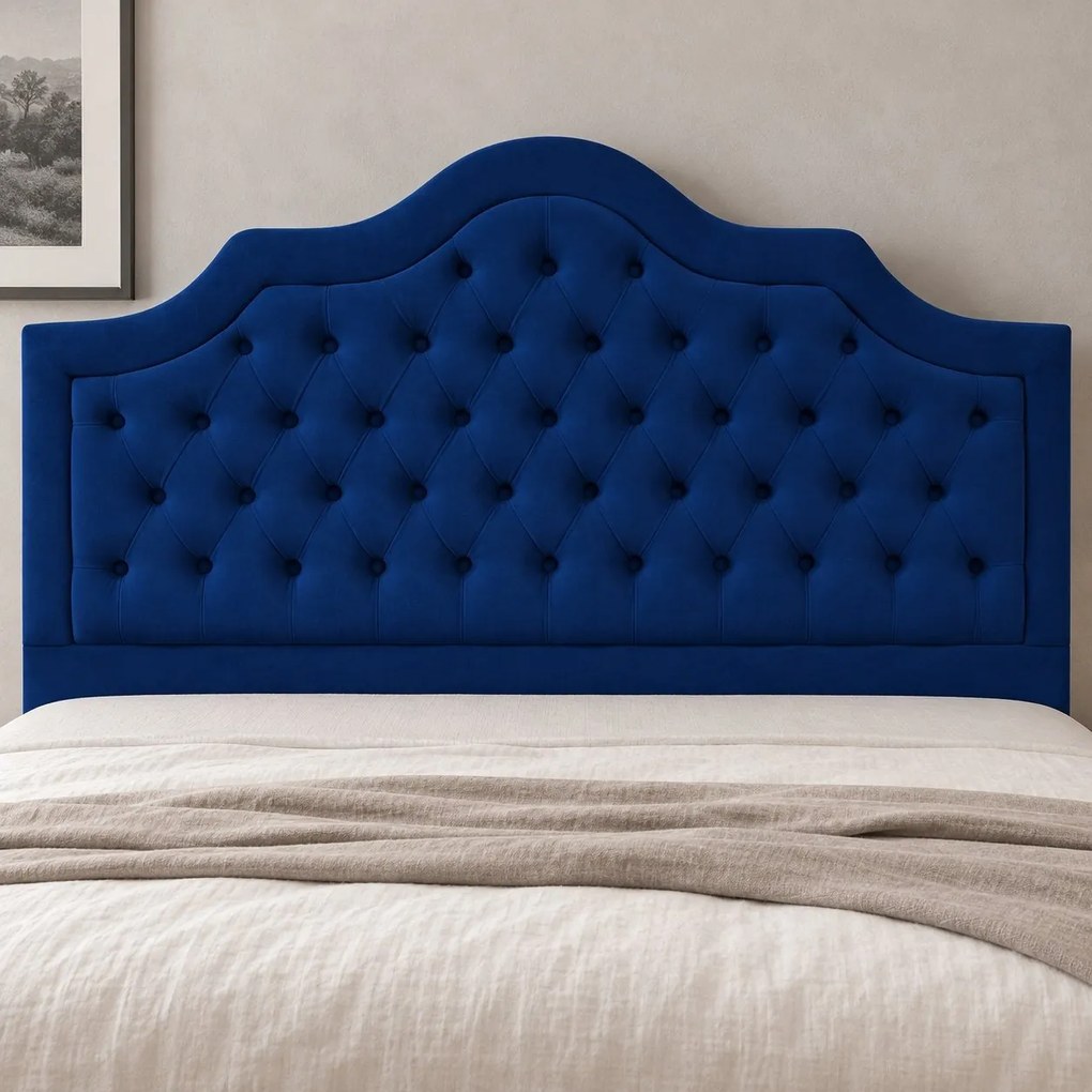 Pat tapițat din catifea Imperio cu nasturi 160×200 cm, bleumarin, cu ladă de depozitare
