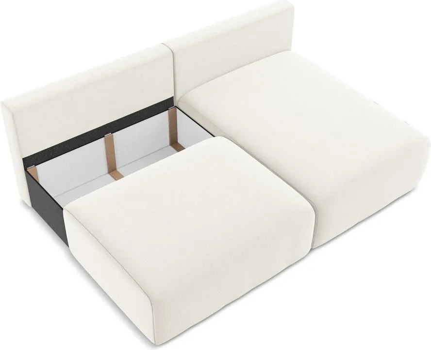 Colțar crem extensibil/cu spațiu de depozitare cu tapițerie din catifea (cu colț pe partea dreaptă/cu șezlong) Kalena – Makamii