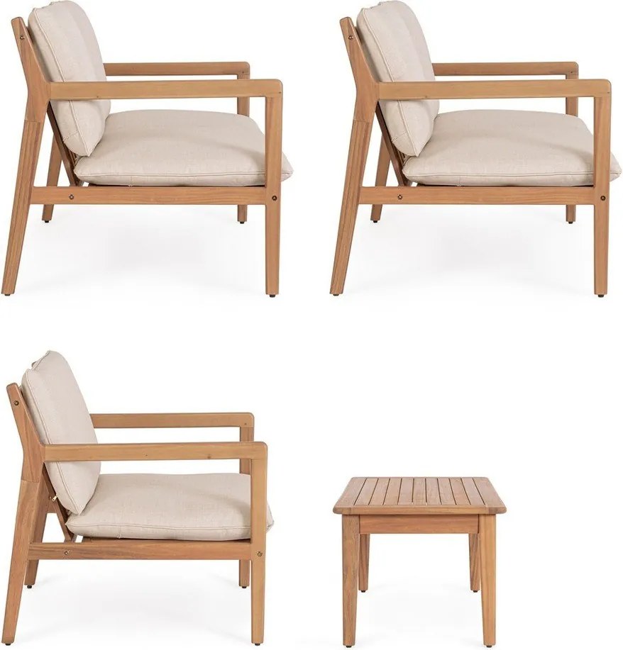 Set mobilier de grădină în culoare naturală din lemn de acacia pentru 4 persoane Danubio – Bizzotto