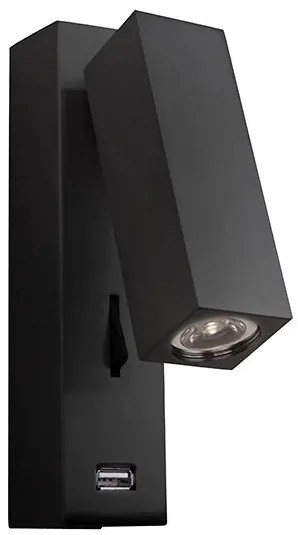Aplica moderna cu spot LED directionabil USB Charger Hotel negru