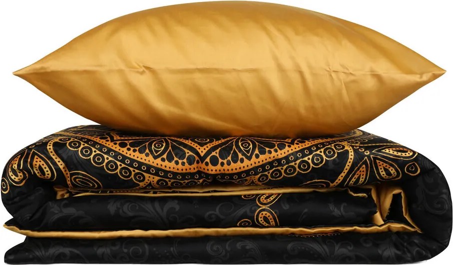 Lenjerie de pat dubla Super King (FR), 3 piese, L'essentiel Maison, Alvina, Aur/Negru