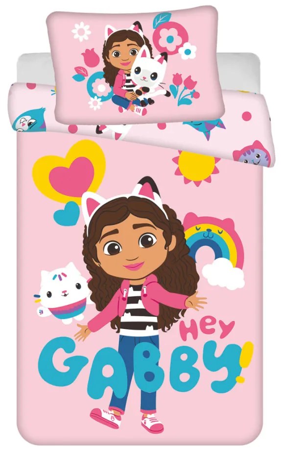 Gabby's Dollhouse Hey lenjerie de pat pentru copii 100x135cm, 40x60 cm