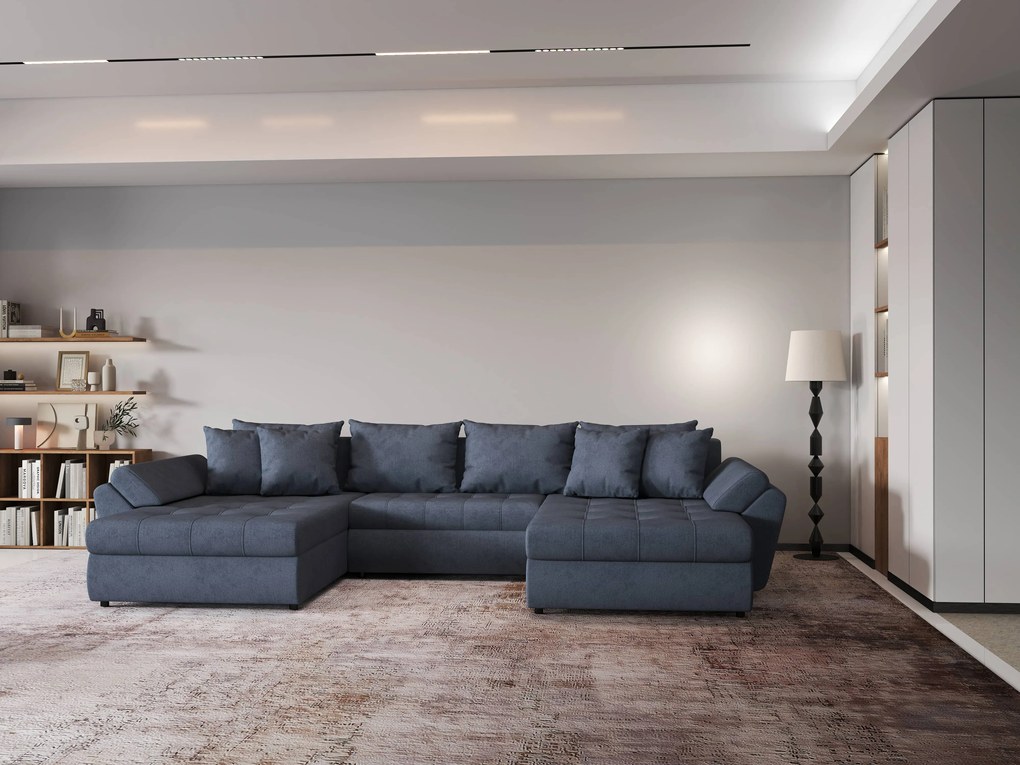 Colțar extensibil dumonde cu ladă de depozitare si sezut confortabil din spuma high-density, Loana U Enjoy Antracit 355x185 cm