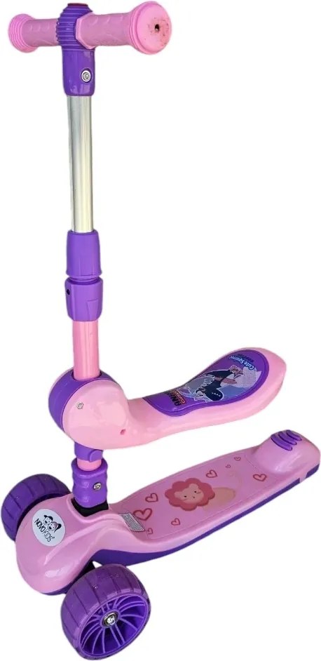 Trotineta 2 in 1 pentru copii cu roti luminoase din silicon NOVOKIDS™ Mini Scooter 8130, Cu melodii , 3 roti, Pliabila, Maner reglabil pe inaltime,