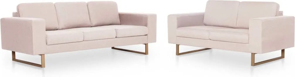 vidaXL Set de canapele, 2 piese, crem, material textil