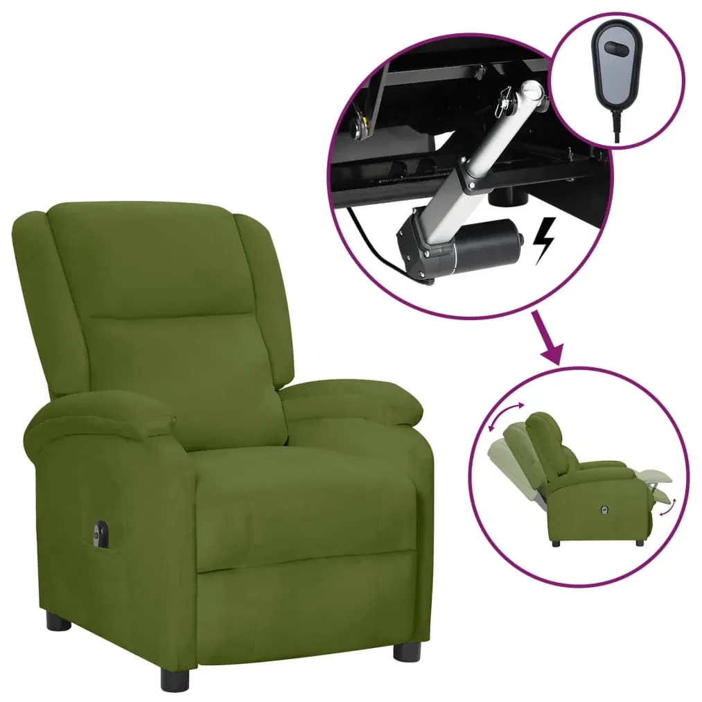 Fotoliu rabatabil electric, verde deschis, catifea