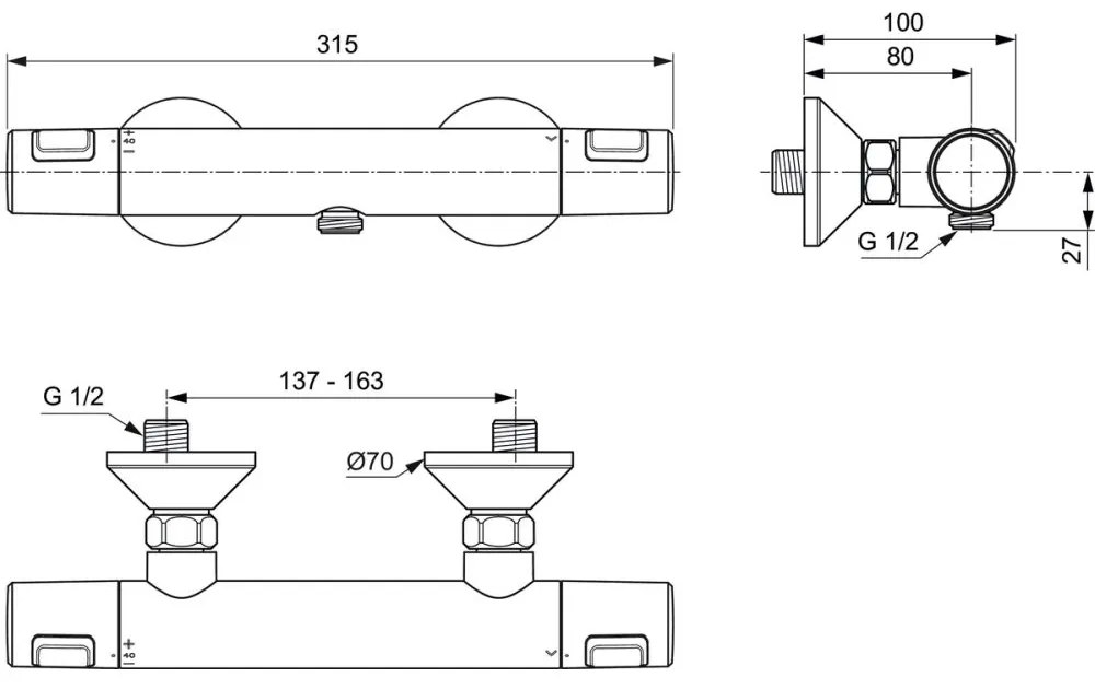 Baterie dus termostatata Ideal Standard Ceratherm T25 crom lucios Crom lucios