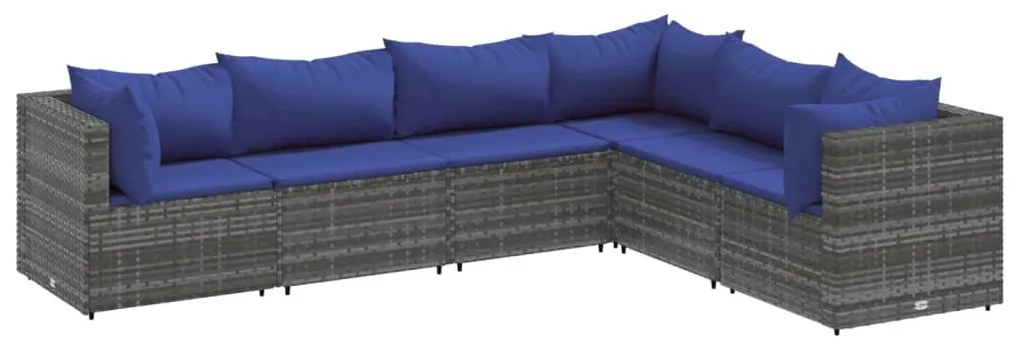 3308143 vidaXL Set mobilier de grădină cu perne, 6 piese, gri, poliratan