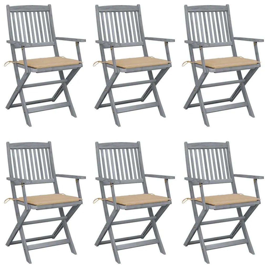 vidaXL Scaune pliante de exterior cu perne 6 buc. lemn masiv de acacia