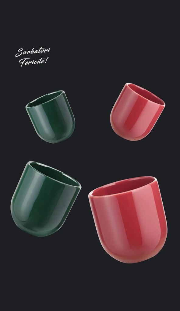 Set Cadou 4 Pahare Ceramica Novum Sarbatori (2 Pahare Rosii 250ml, 2 Pahare Verzi 250ml)